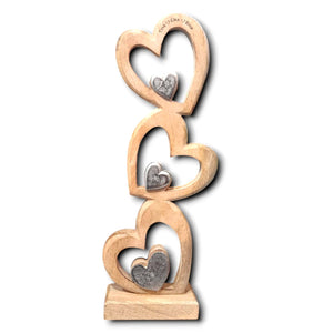 Drei Herzen aus Holz 45 cm mit Gravur im obersten Herz personalisiertes Geschenk