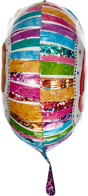 Folienballon mit Motiv bunte Streifen, Sterne Zahl 60