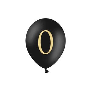 Folienballon schwarz mit Druck gold 30 cm Zahl 0