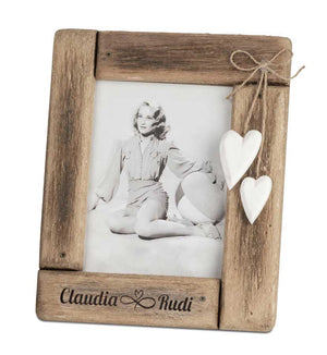 Fotorrahmen 13x18 cm aus Holz mit 2 Herzen - mit Gravur
