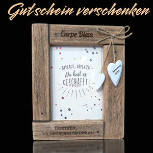 Fotorrahmen 13x18 cm aus Holz mit 2 Herzen - mit Gravur