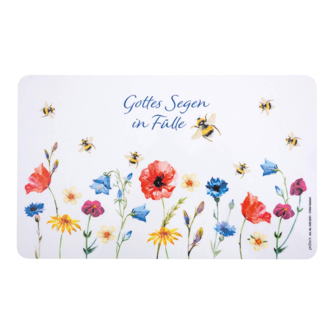 Frühstücksbrettchen mit Spruch "Gottes Segen in Fülle" und schöner Blumenwiese 23x14cm