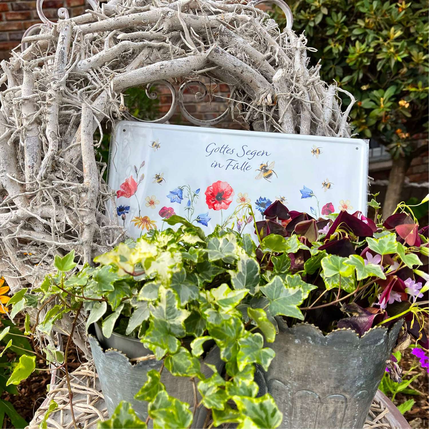 Frühstücksbrettchen mit Spruch "Gottes Segen in Fülle" und schöner Blumenwiese 23x14cm