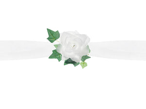 Tüllgirlande mit Satinrosen für die Motorhaube weiß/grün