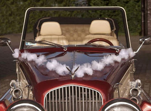 Tüllgirlande mit Pom-Pom-Bällen Deko z.B. für die Motorhaube weiß 3er