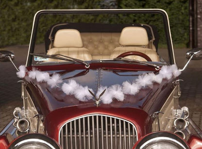 Tüllgirlande mit Pom-Pom-Bällen Deko z.B. für die Motorhaube weiß 3er