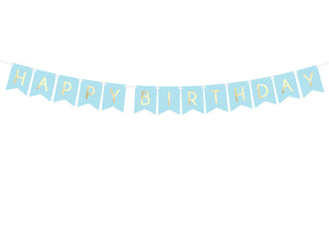 Banner Schriftzug "Happy Birthday" hellblau / gold GRL57-001J