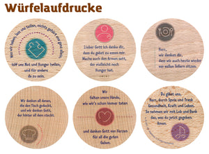 Gebetswürfel kurze Tischgebete für Kinder 6cm aus Buchenholz