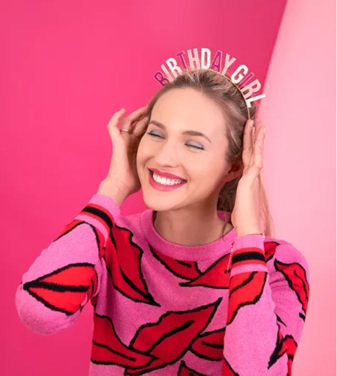 Geburtstags Haarreif Tiara "Birthday Girl" rosa aus Metall OP6