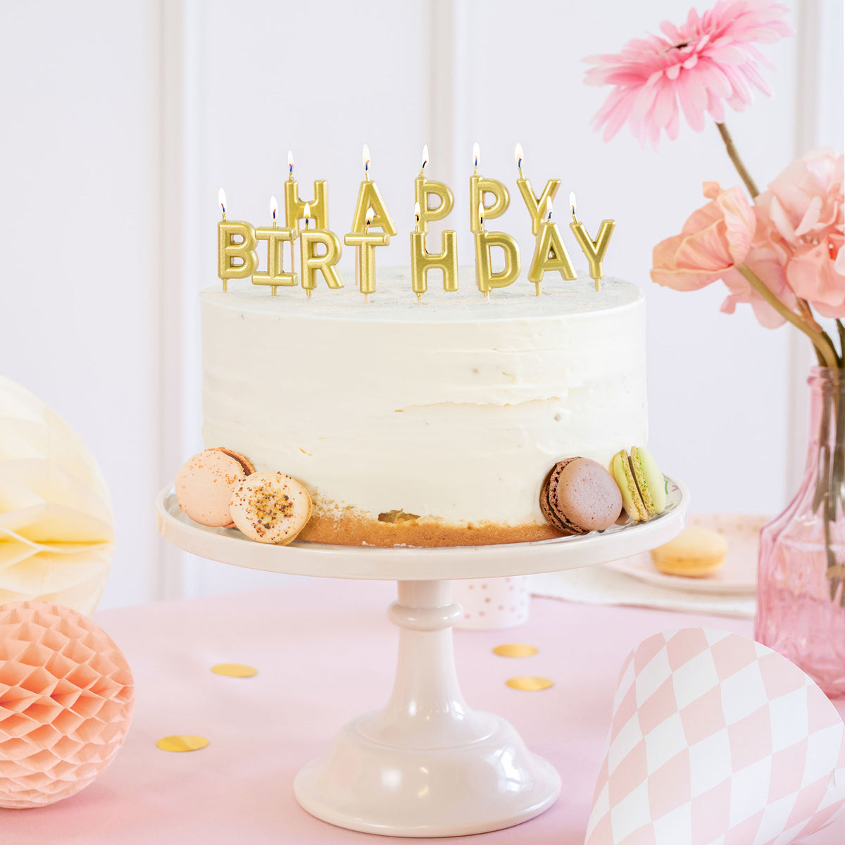 Geburtstagskerzen Happy Birthday für Kuchen in goldfarben
