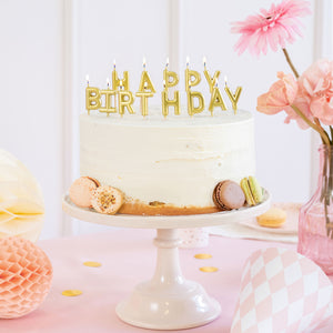 Geburtstagskerzen Happy Birthday für Kuchen in goldfarben