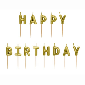 Geburtstagskerzen Happy Birthday für Kuchen in goldfarben