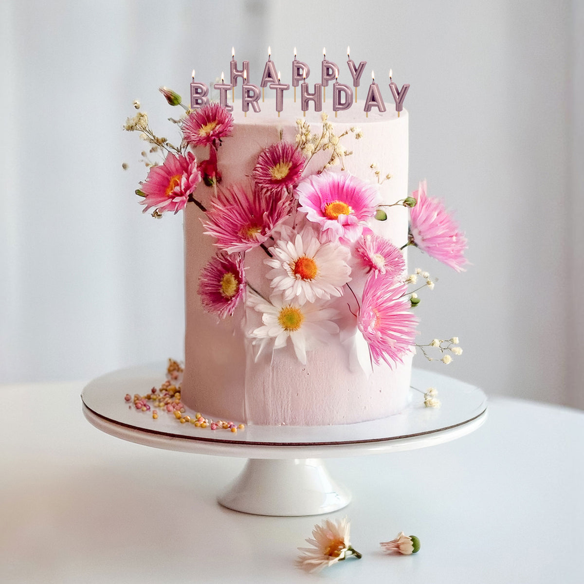 Geburtstagskerzen Happy Birthday für Kuchen in roségold