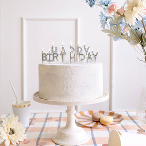 Geburtstagskerzen Happy Birthday für Kuchen in silber