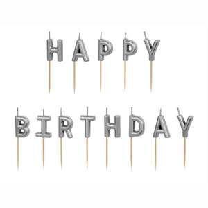 Geburtstagskerzen Happy Birthday für Kuchen in silber
