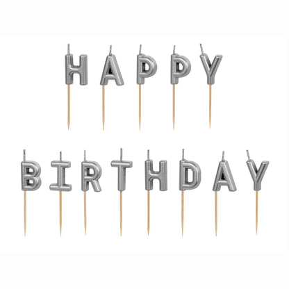 Geburtstagskerzen Happy Birthday für Kuchen in silber