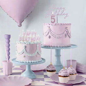 Geburtstagskerzen Happy Birthday für Kuchen in helllila