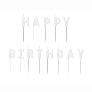 Geburtstagskerzen Happy Birthday für Kuchen in weiß