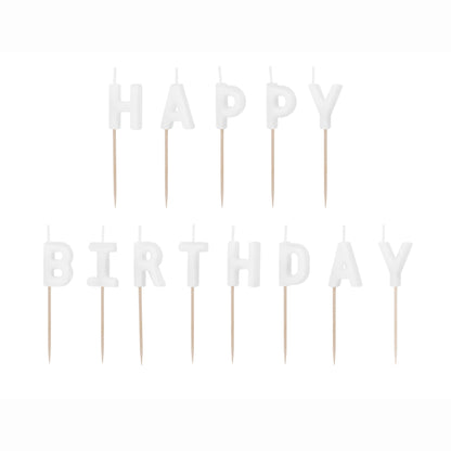 Geburtstagskerzen Happy Birthday für Kuchen in weiß