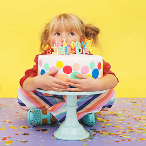 Geburtstagskerzen Happy Birthday für Kuchen bunt gemischt mit weißen Punkten