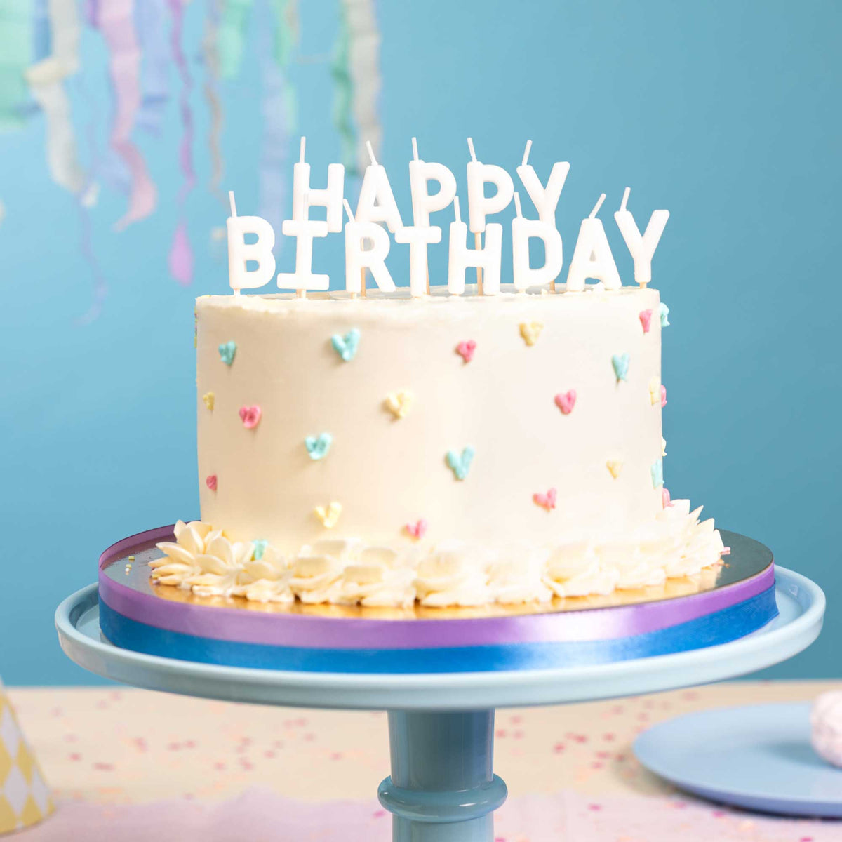Geburtstagskerzen Happy Birthday für Kuchen in weiß