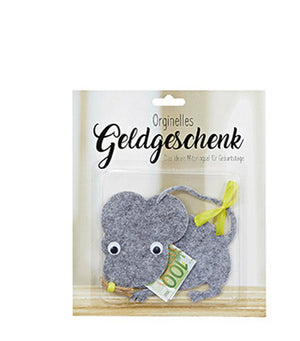 Geldgeschenk Maus aus Filz hellgrau