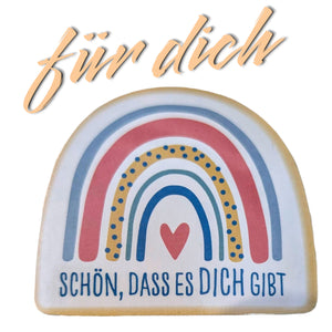 Gepresstes Handtuch Regenbogen "Schön dass es dich gibt"