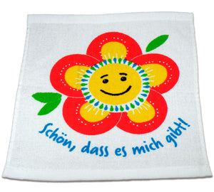 Gepresstes Handtuch Blume "Schön dass es mich gibt"