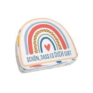 Gepresstes Handtuch Regenbogen "Schön dass es dich gibt"