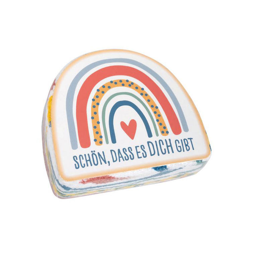 Gepresstes Handtuch Regenbogen "Schön dass es dich gibt"