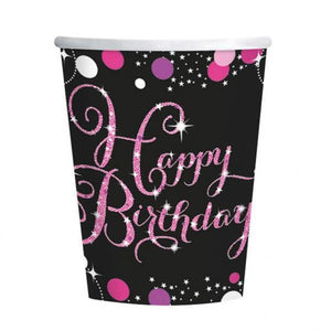 Glamour Pink "Happy Birthday" 8 Becher
