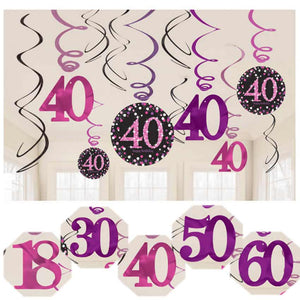 Glamour Pink Swirl mit Jubiläums-Zahl 12er-Set