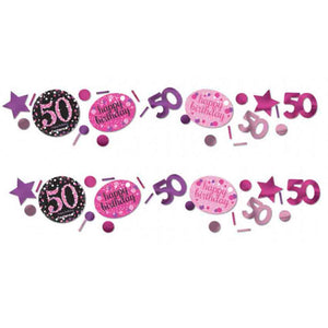 Glamour pink "Happy Birthday" Tischkonfetti Set ZAHL 50