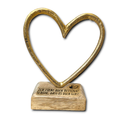 Goldenes Deko Herz 10cm auf Holzfuß | Personalisiertes Geschenk