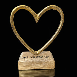 Goldenes Deko Herz 10cm auf Holzfuß | Personalisiertes Geschenk