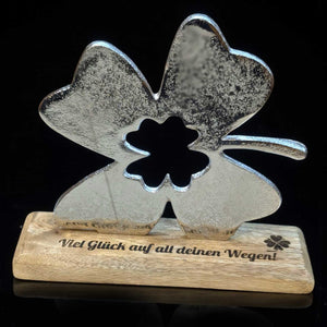 Graviertes Deko Kleeblatt mit Wunschtext 15cm personalisiertes Geschenk