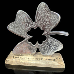 Graviertes Deko Kleeblatt mit Wunschtext 15cm personalisiertes Geschenk