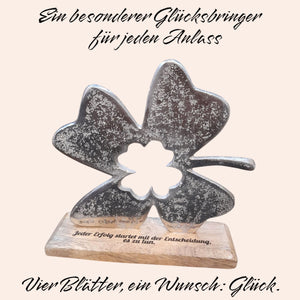 Graviertes Deko Kleeblatt mit Wunschtext 15x15,5x5 cm personalisiertes Geschenk