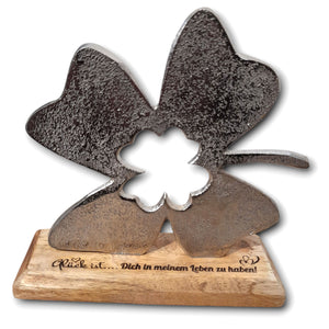 Graviertes Deko Kleeblatt mit Wunschtext 15x15,5x5 cm personalisiertes Geschenk
