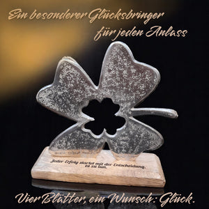 Graviertes Deko Kleeblatt mit Wunschtext 15x15,5x5 cm personalisiertes Geschenk