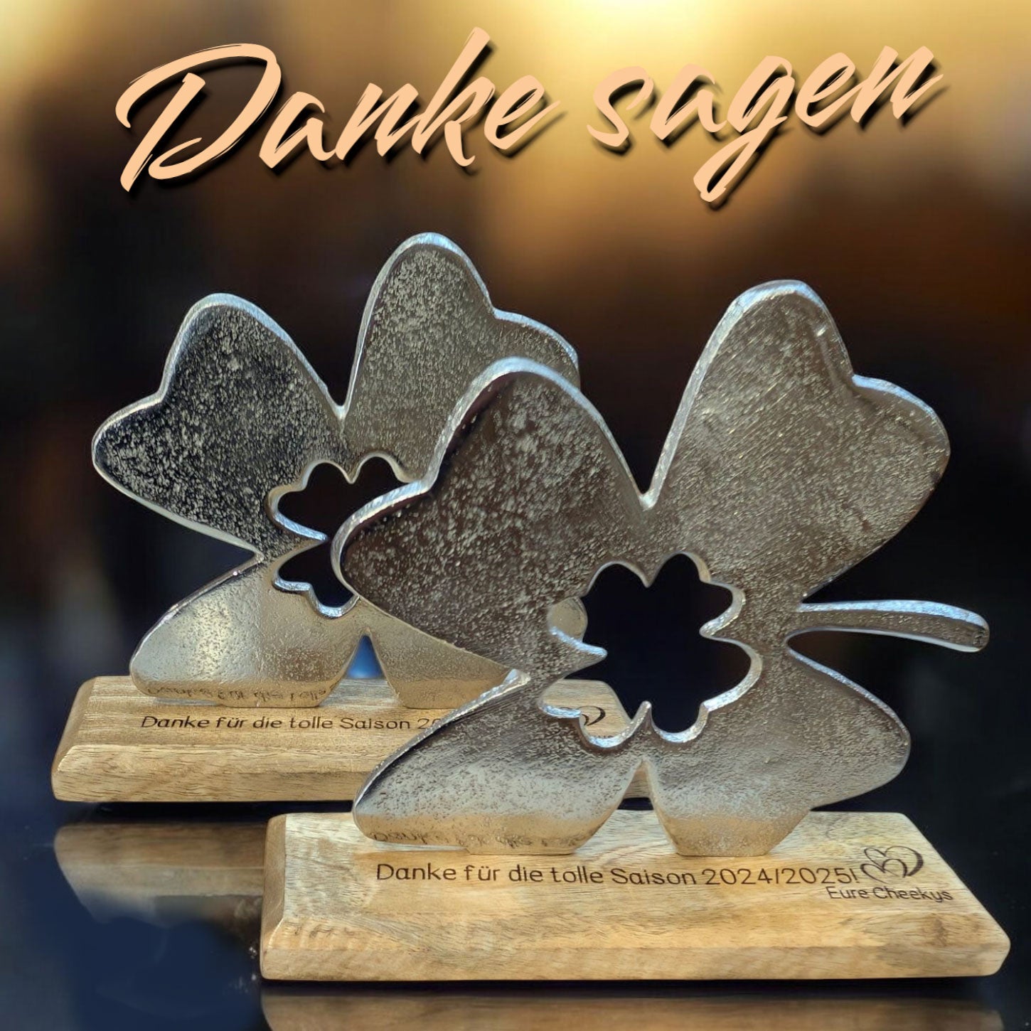 Graviertes Deko Kleeblatt mit Wunschtext 15cm personalisiertes Geschen Danke sagen