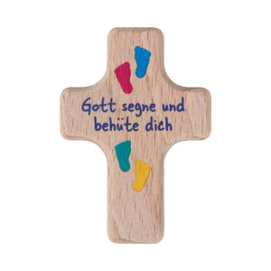 Handschmeichler Holzkreuz "Gott segne und behüte dich" 6cm bunte Füße