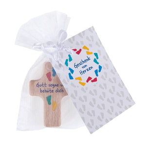 Handschmeichler Holzkreuz "Gott segne und behüte dich" 6cm bunte Füße