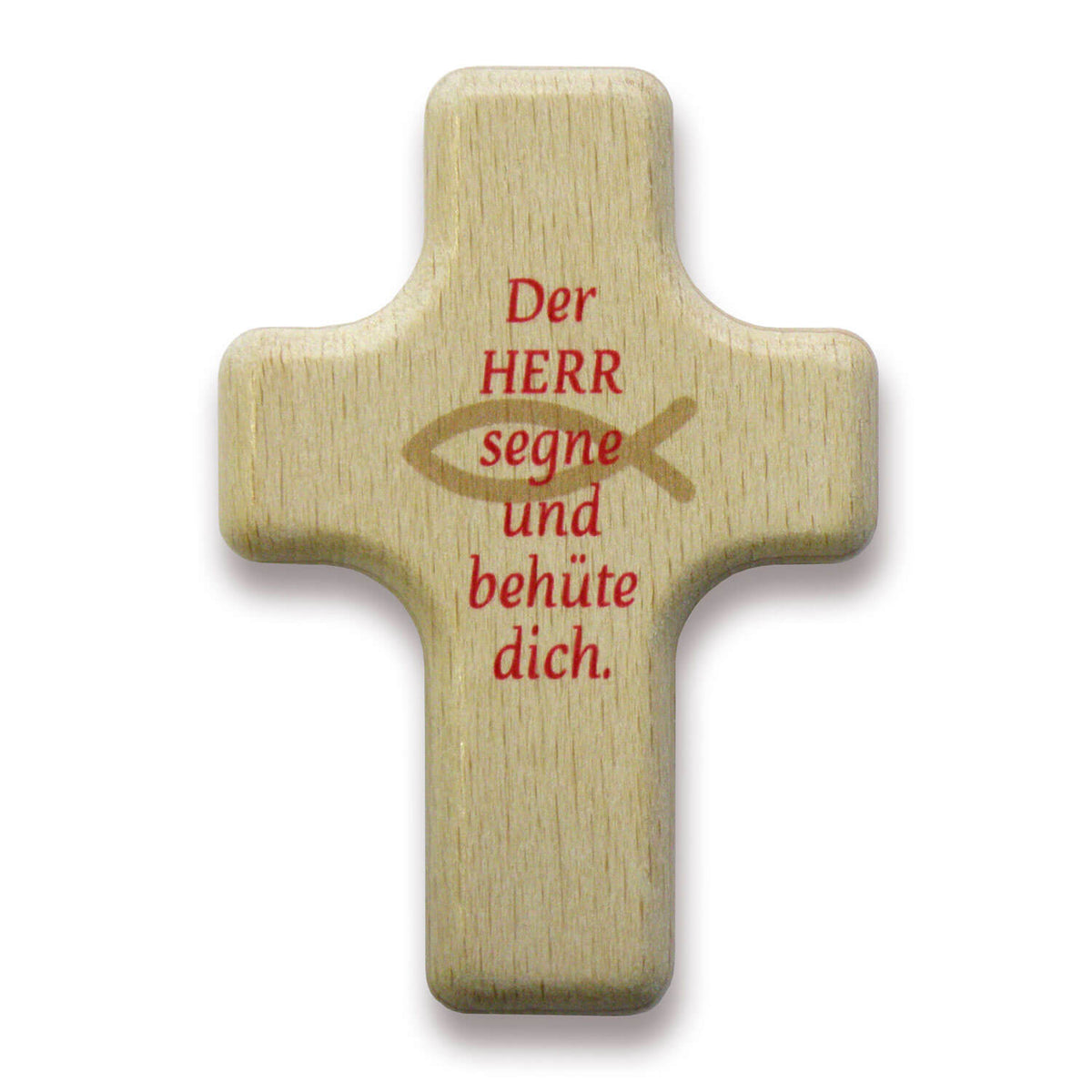 Handschmeichler Kreuz aus Buchenholz mit Namensgravur 4 x 6 cm fisch
