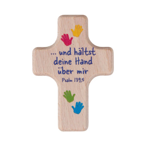 Handschmeichler Kreuz aus Buchenholz mit Namensgravur 4 x 6 cm hände
