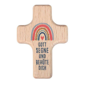 Handschmeichler Kreuz aus Buchenholz mit Namensgravur 4 x 6 cm  regenbogen