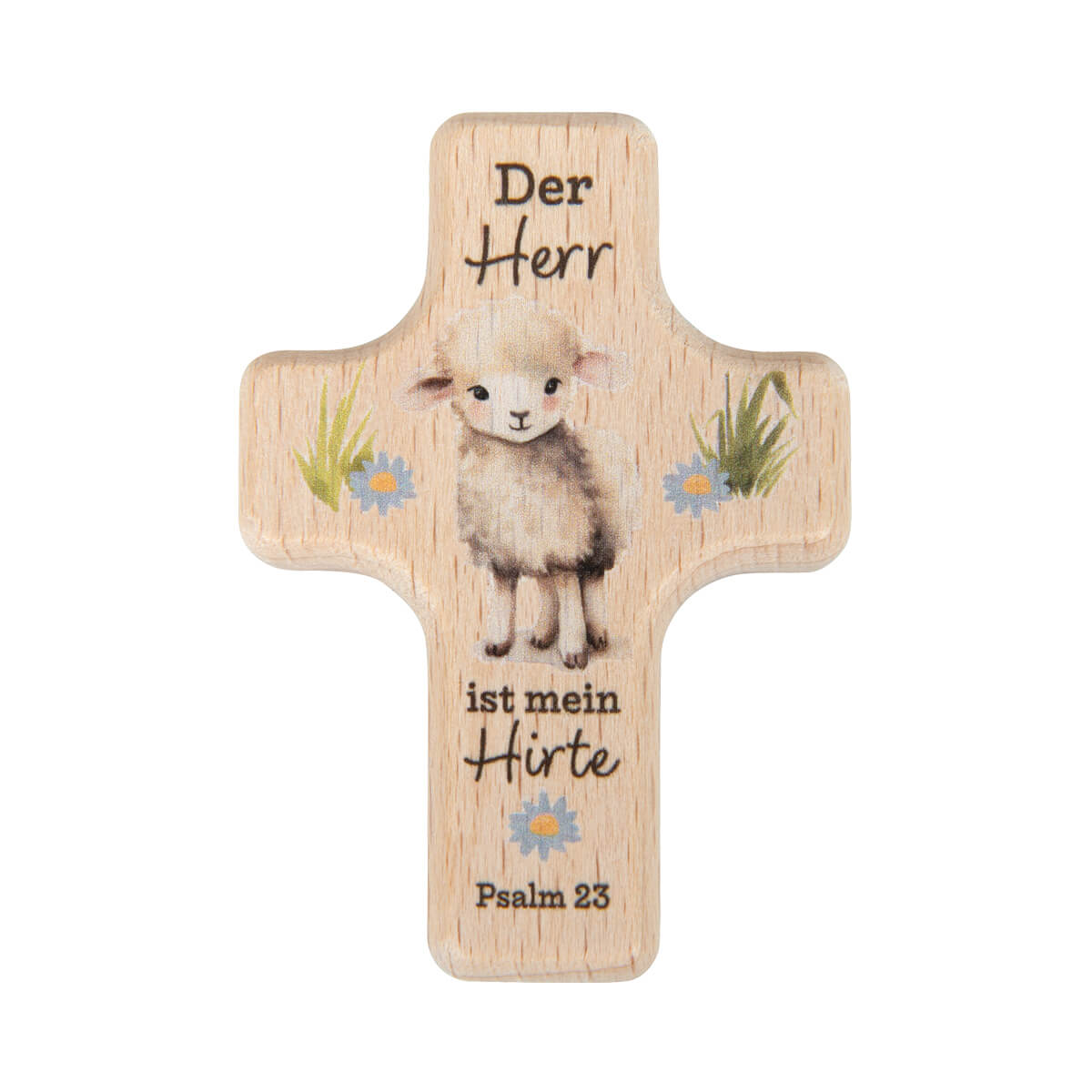 Handschmeichler Kreuz aus Buchenholz mit Namensgravur 4 x 6 cm schäfchen