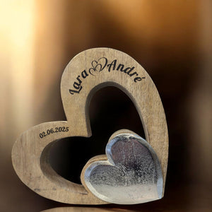 Herz Deko Holz silber Metall liegend 26cm groß