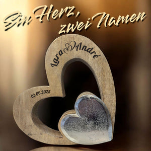 Herz Deko Holz silber Metall liegend 26cm groß
