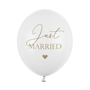 Hochzeitsballone "Just Married" weiß mit gold 6 Stück